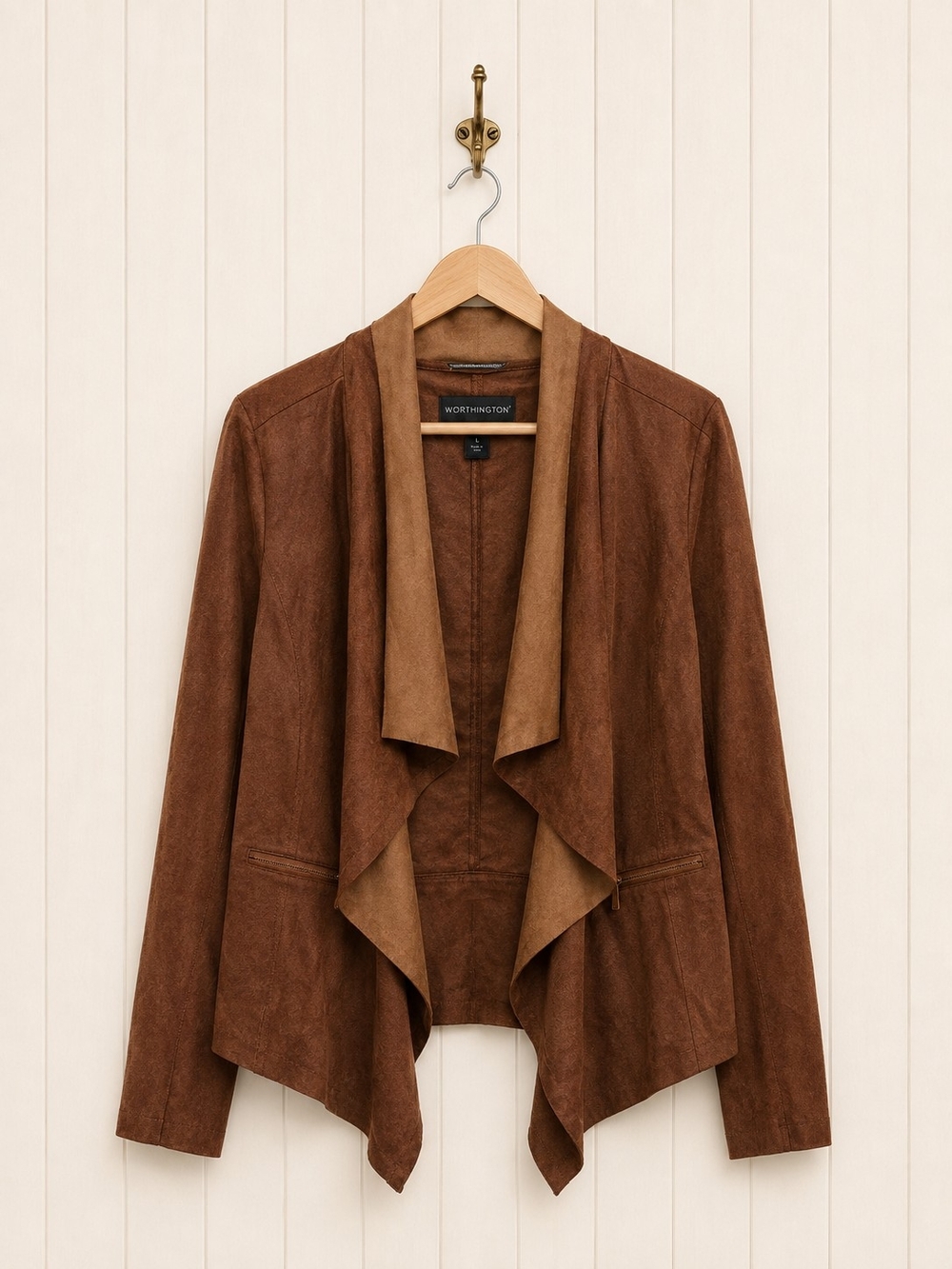 Worthington Brown Suede-Look Waterfall Jacket